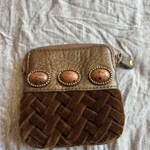 Cole Hann Brown Woven Leather Coin Purse